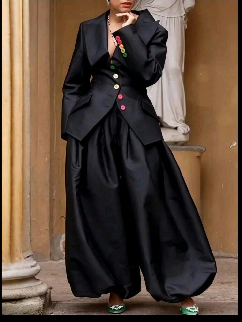 Women's Elegant Black Asymmetrical Lapel Two-Piece Outfit